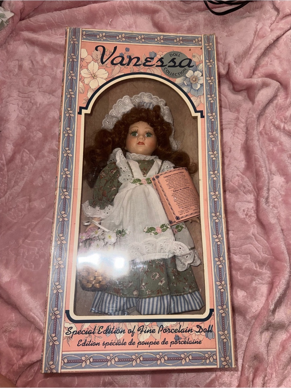 Vanessa Porcelain Doll in Green Floral Dress
